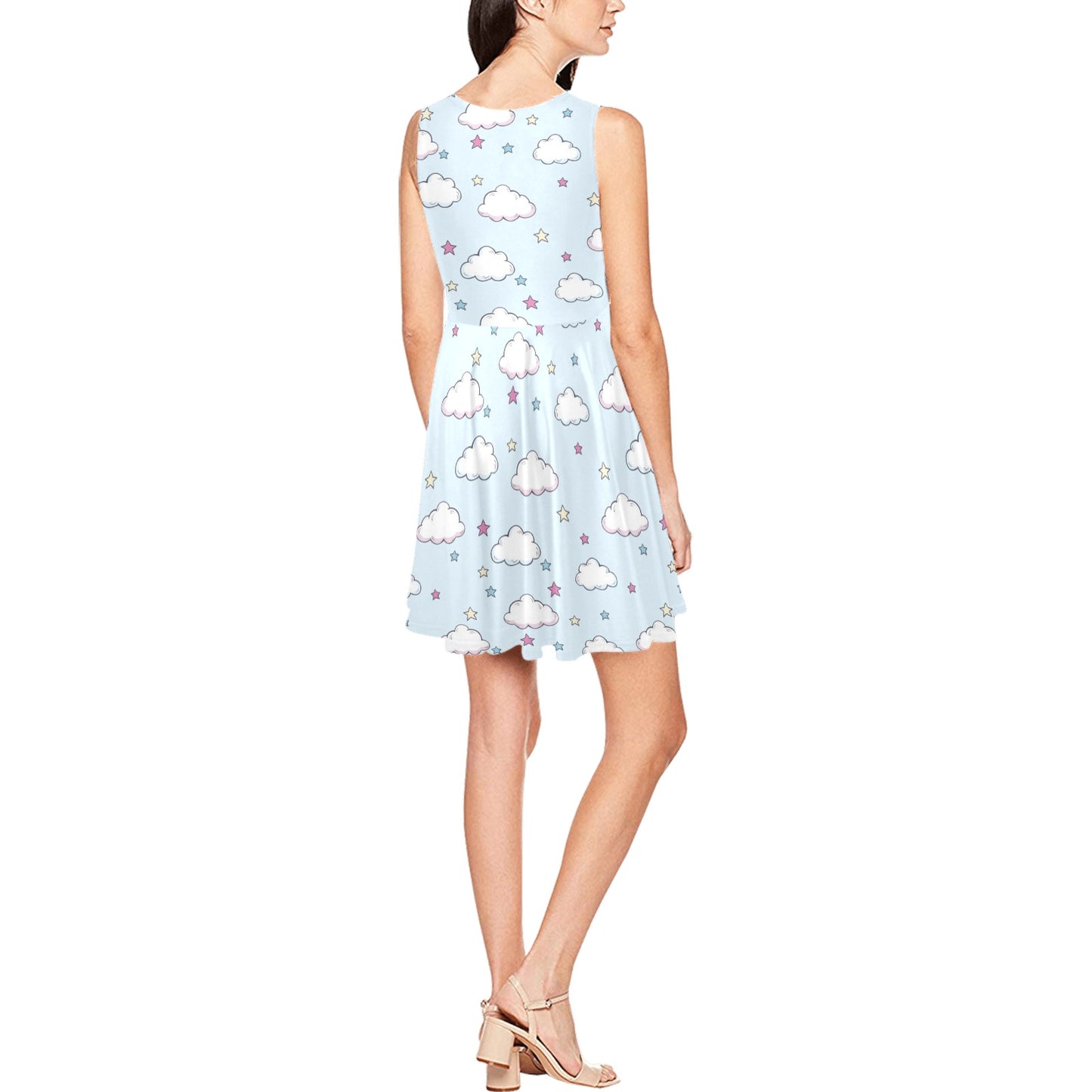 Cloud Pattern Print Design 01 Sleeveless Dress