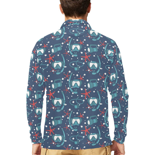 Scuba Equipment Print Design LKS302 Long Sleeve Polo Shirt For Men's