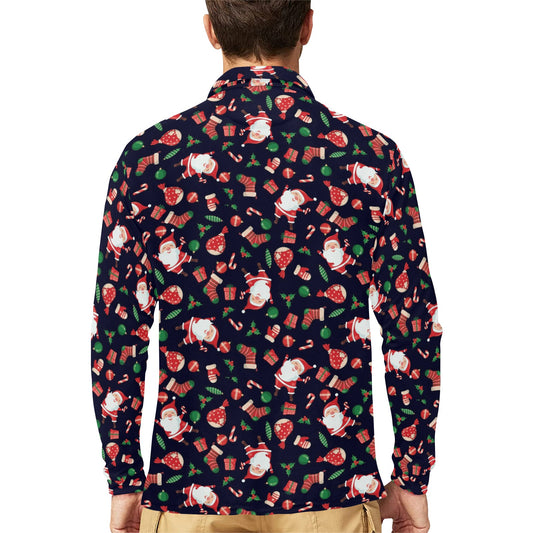 Santa Christmas Themed Print Design LKS304 Long Sleeve Polo Shirt For Men's