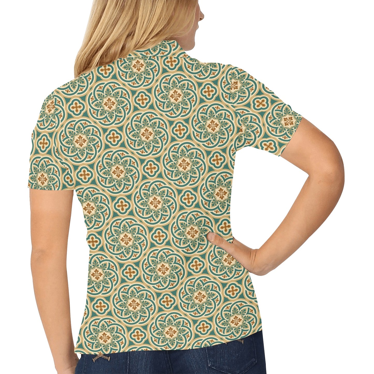 Cross Pattern Print Design 01 Women's Polo Shirt