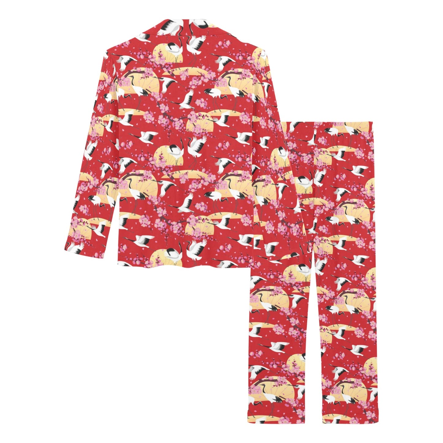 Crane Pattern Print Design 04 Women's Long Pajama Set