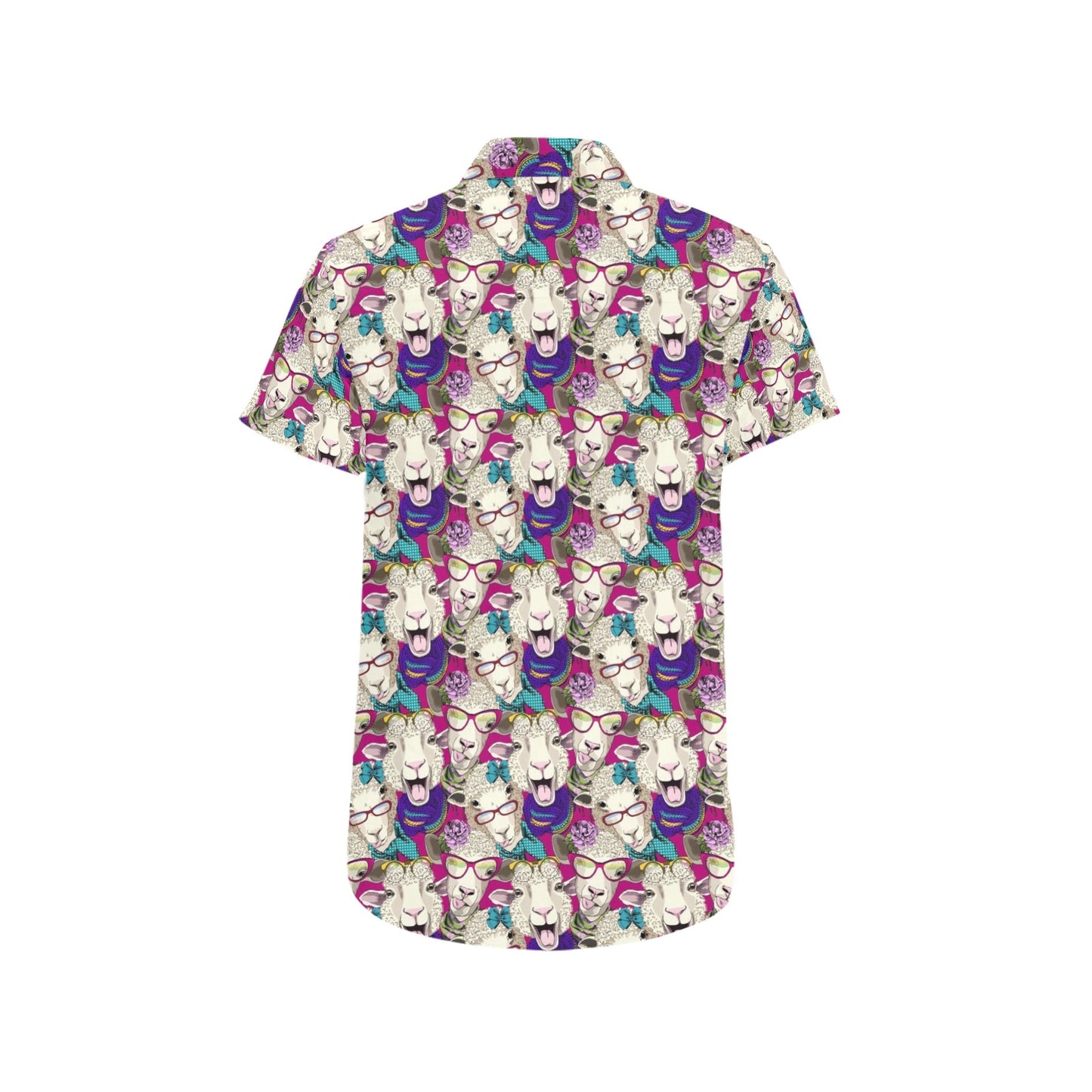 Sheep Print Design LKS403 Men Short Sleeve Button Up Shirt