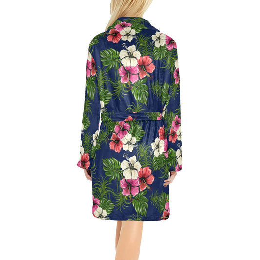 Hibiscus Pattern Print Design HB028 Women's Fleece Robe
