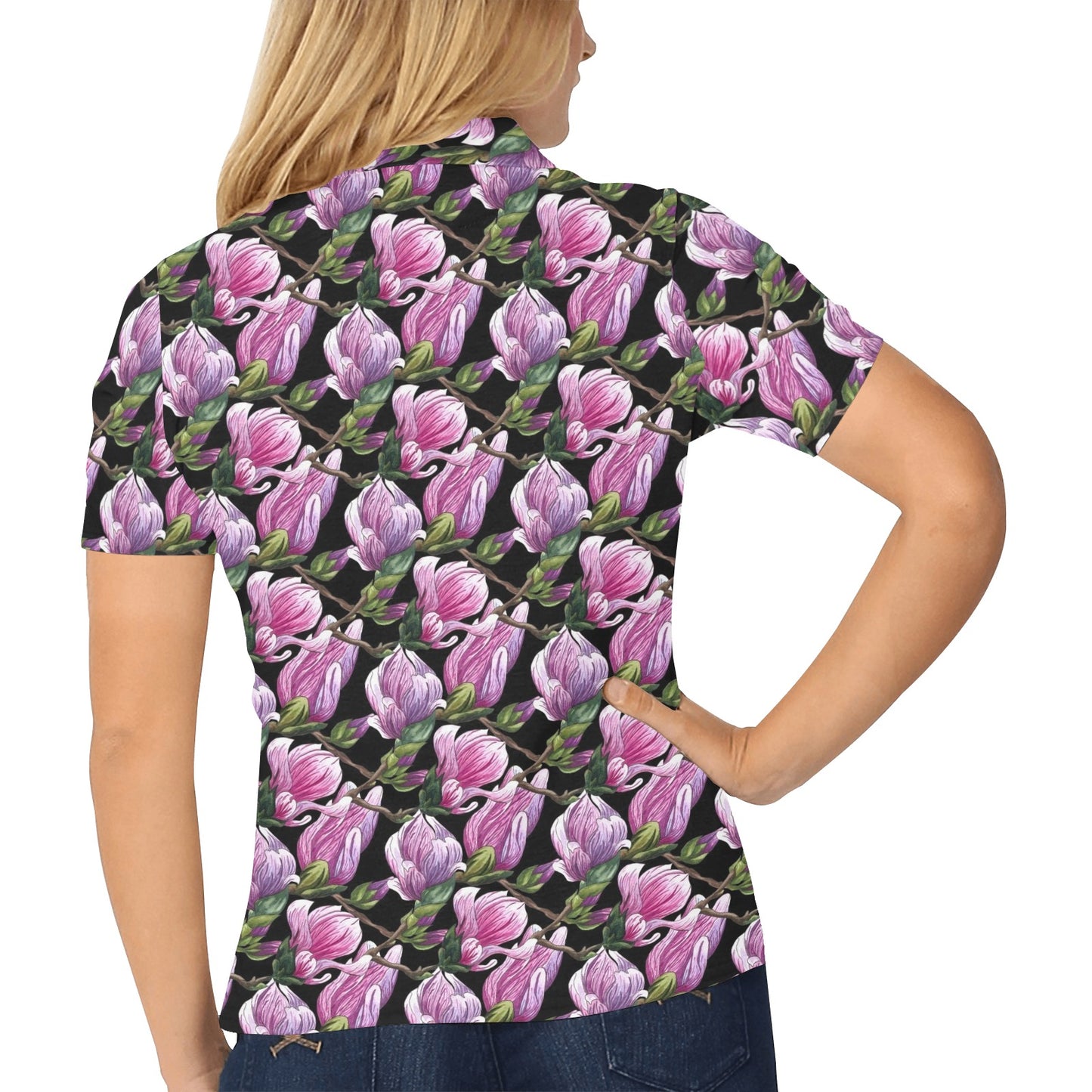 Magnolia Pattern Print Design MAG011 Women's Polo Shirt