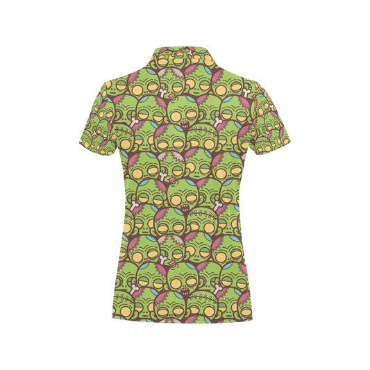 Zombie Head Design Pattern Print Women's Polo Shirt