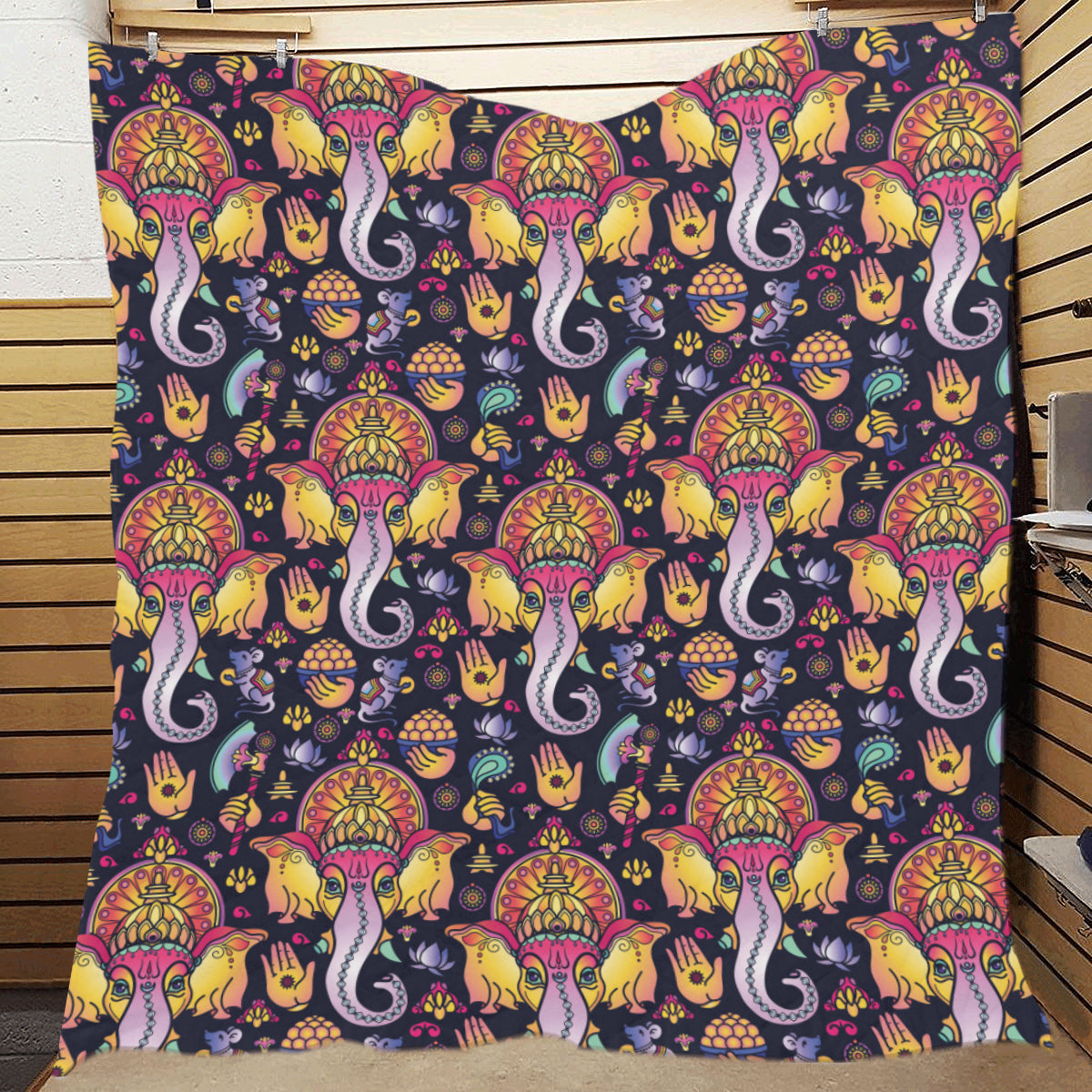 Ganesha Indian Pattern Print Design 03 Premium Quilt