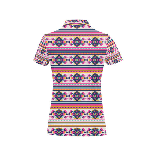 Indian Navajo Neon Themed Design Print Women's Polo Shirt