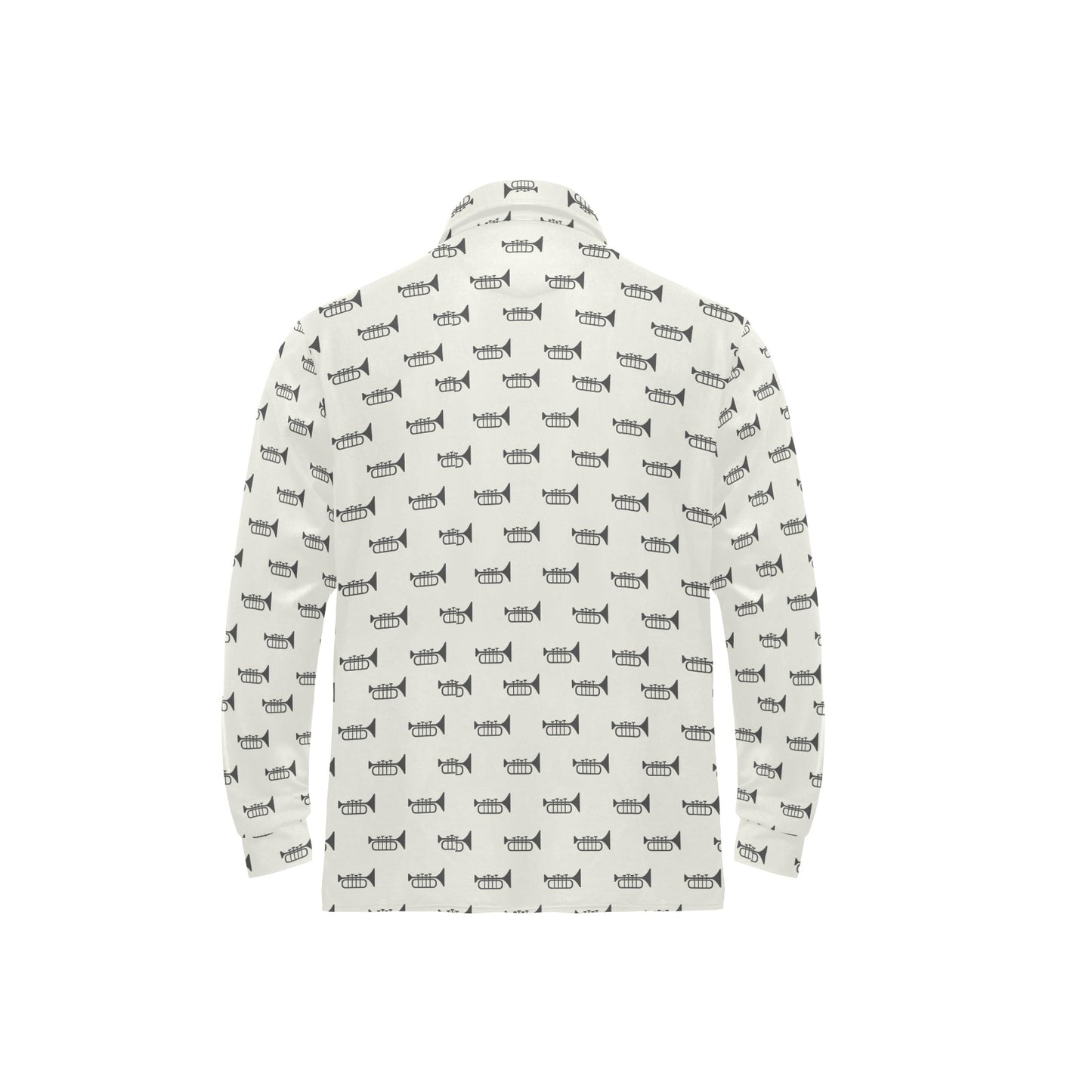Trumpet Pattern Themed Print Long Sleeve Polo Shirt For Men's