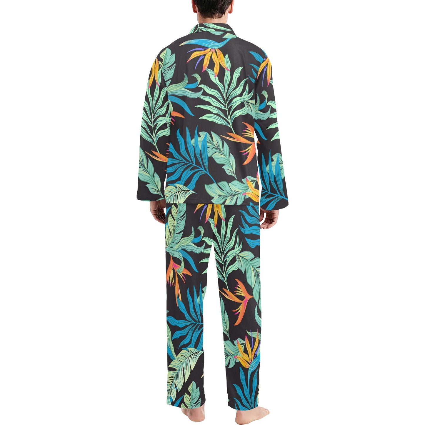 Tropical Palm Leaves Hawaiian Flower Men's Long Pajama Set