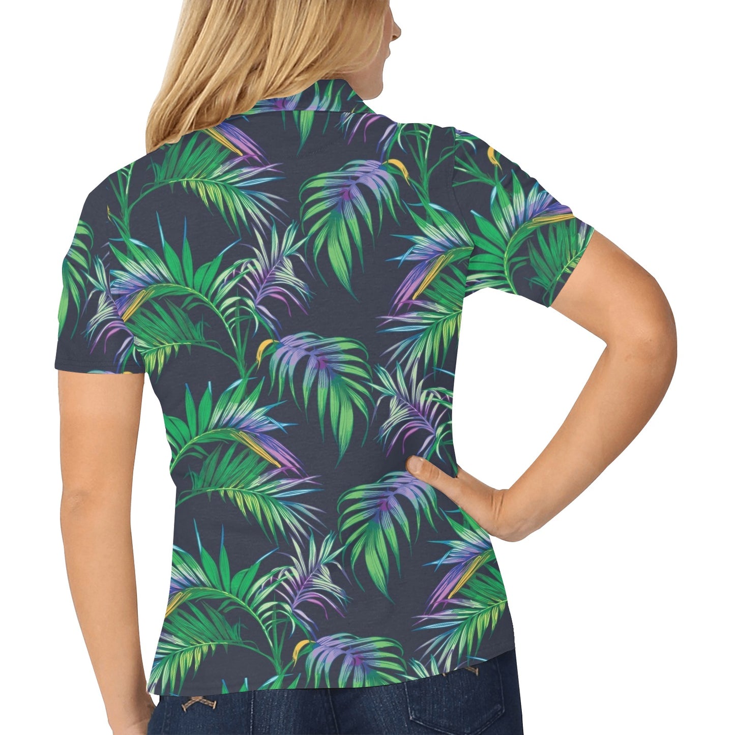 Palm Leaves Pattern Print Design PL04 Women's Polo Shirt