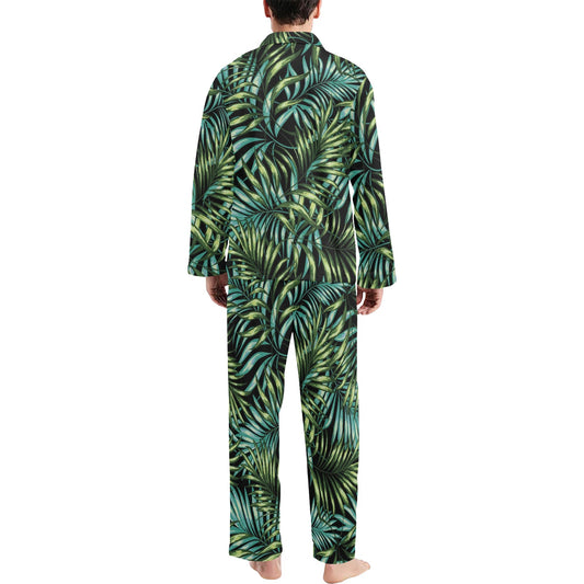 Tropical Flower Pattern Print Design TF08 Men's Long Pajama Set