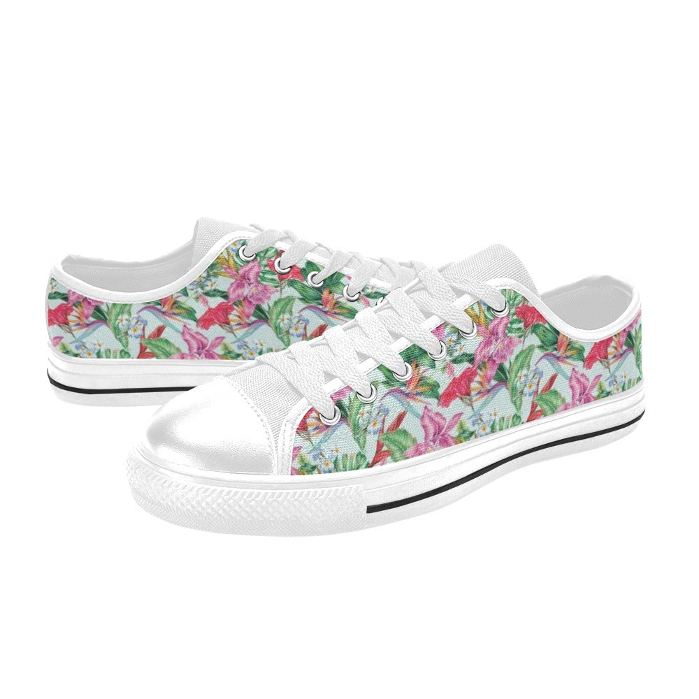 Tropical Flower Print Design LKS304 Women's White Low Top Shoes