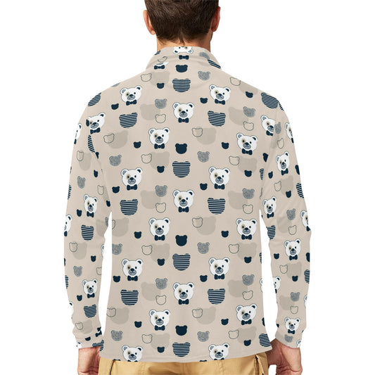 Bear Pattern Print Design 05 Long Sleeve Polo Shirt For Men's