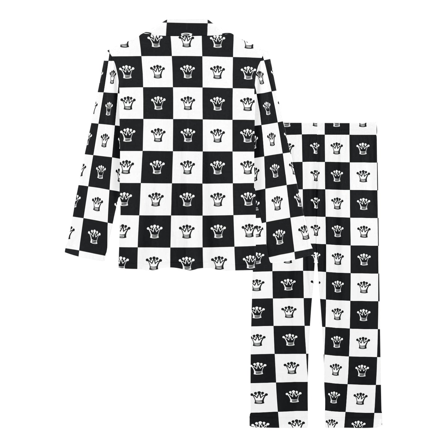 Checkered Flag Crown Pattern Women's Long Pajama Set