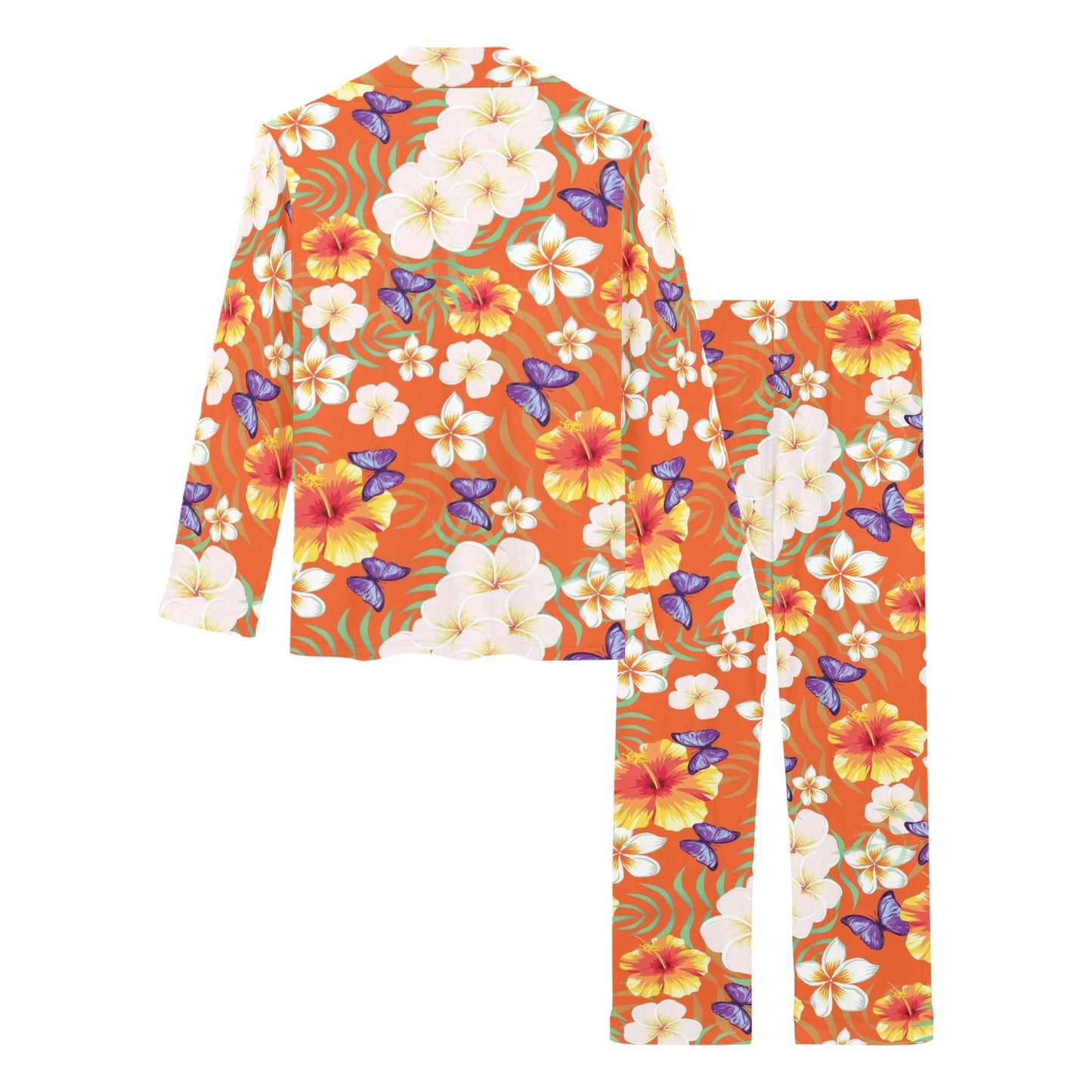 Tropical Flower Pattern Print Design TF027 Women's Long Pajama Set