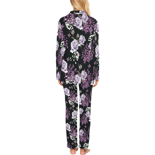 Lilac Pattern Print Design LI04 Women's Long Pajama Set