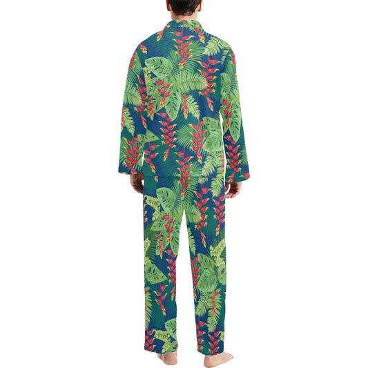 Heliconia Pattern Print Design HL08 Men's Long Pajama Set
