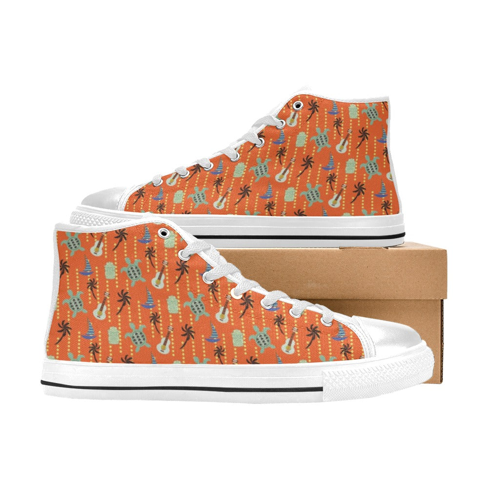 Ukulele Print Design LKS402 Men's High Top Canvas Shoes