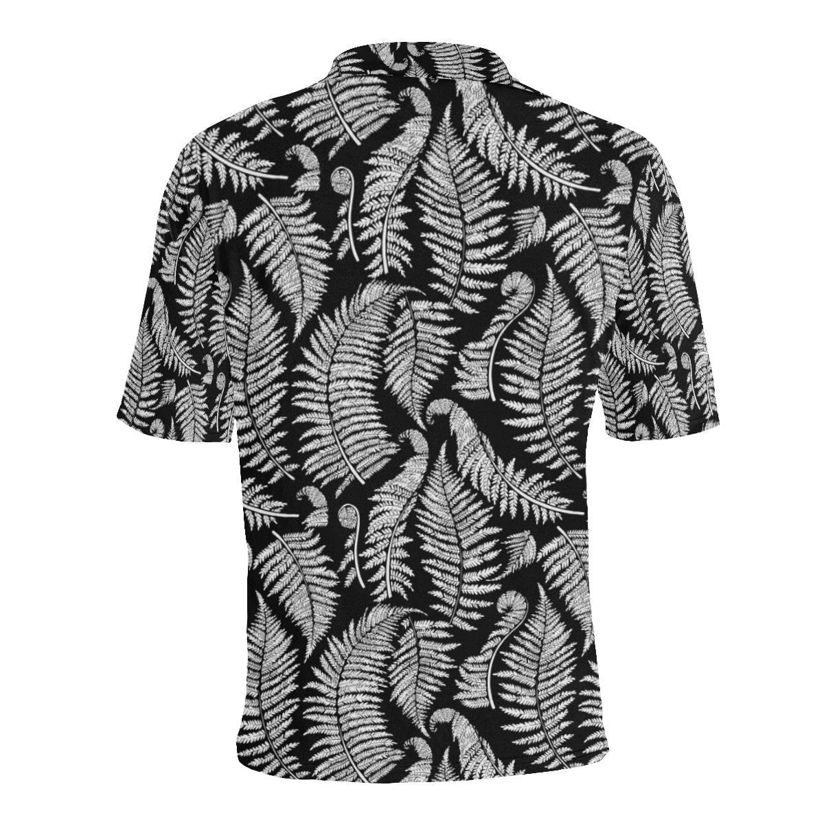 Fern Leave Black White Print Pattern Men Polo Shirt