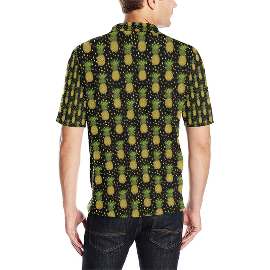 Pineapple Gold Dot Themed Print Men Polo Shirt