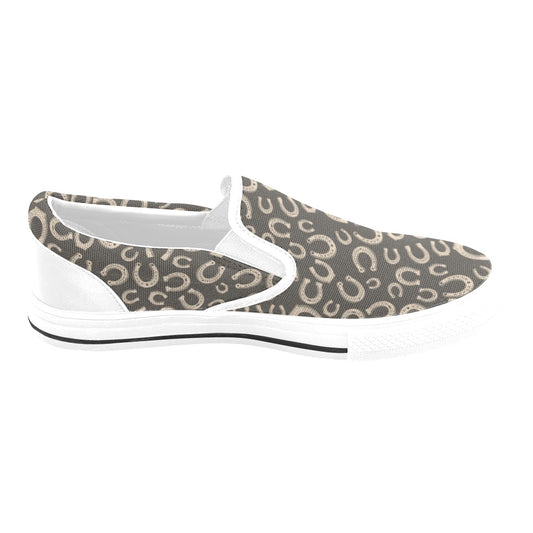 Horseshoe Print Design LKS303 White Slip Ons Canvas Women's Shoes