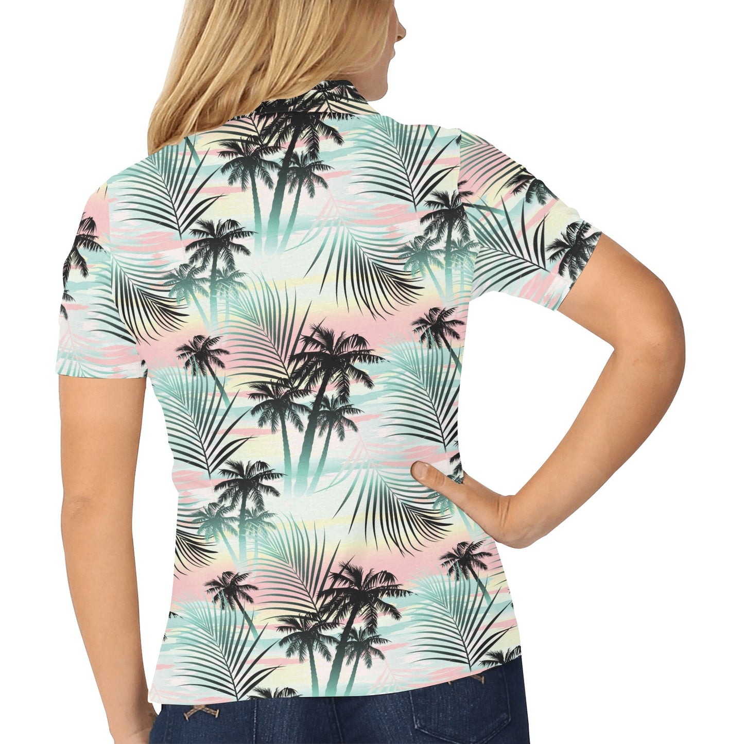 Palm Tree Pattern Print Design A03 Women's Polo Shirt