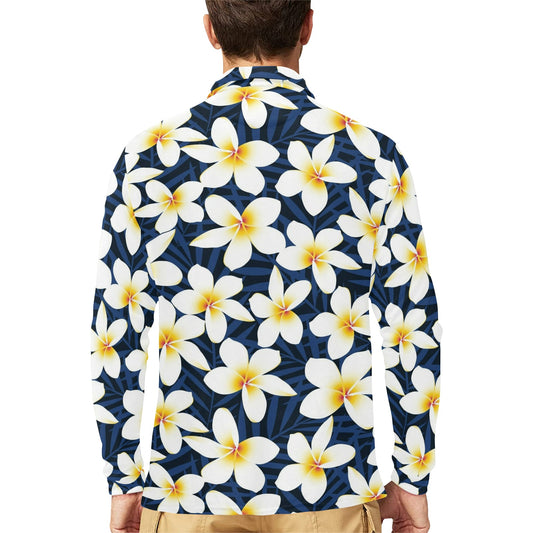 Plumeria Pattern Print Design PM026 Long Sleeve Polo Shirt For Men's