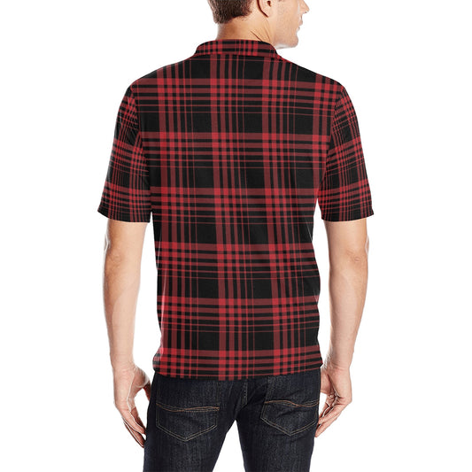 Tartan Red Black Print Design LKS303 Men Polo Shirt