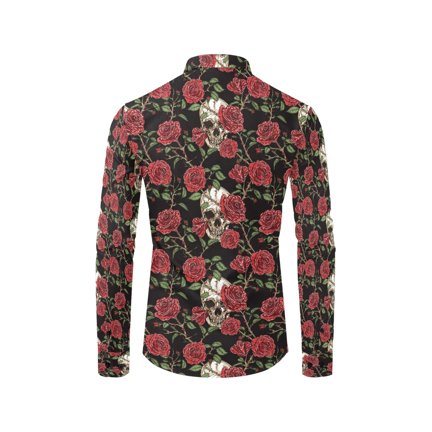 Skull And Roses Print Design LKS303 Men's Long Sleeve Dress Shirt
