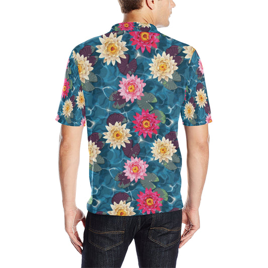 Water Lily Pattern Print Design WL05 Men Polo Shirt