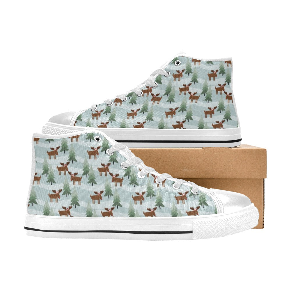 Moose Print Design LKS402 Men's High Top Canvas Shoes