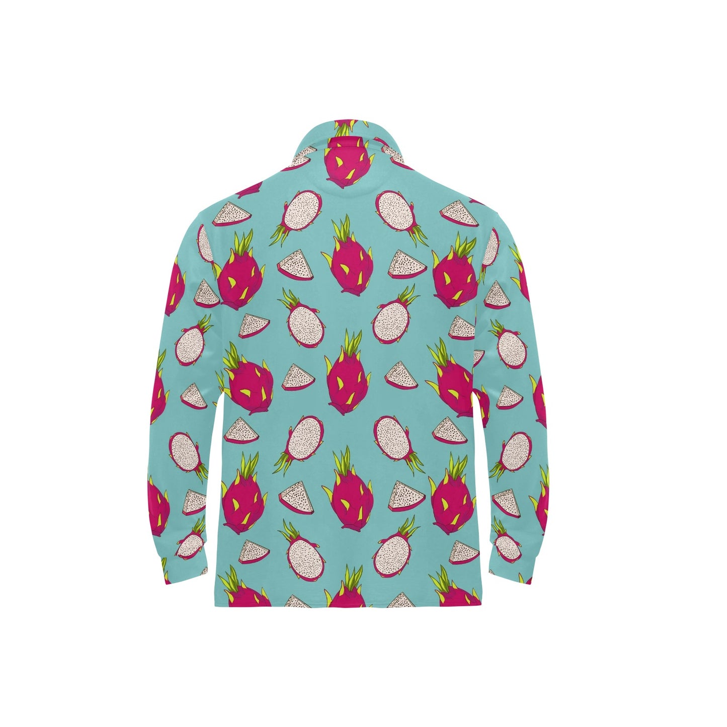 Dragonfruit Pattern Print Design DF01 Long Sleeve Polo Shirt For Men's