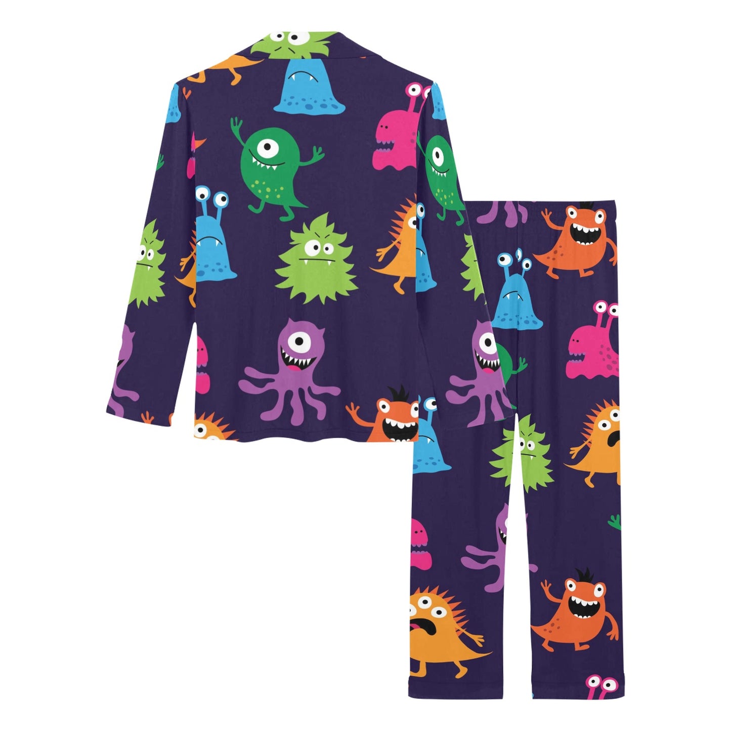 Monster Cartoon Pattern Print Design 02 Women's Long Pajama Set