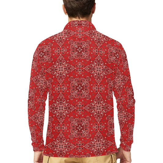 Bandana Red Pattern Print Design LKS3010 Long Sleeve Polo Shirt For Men's