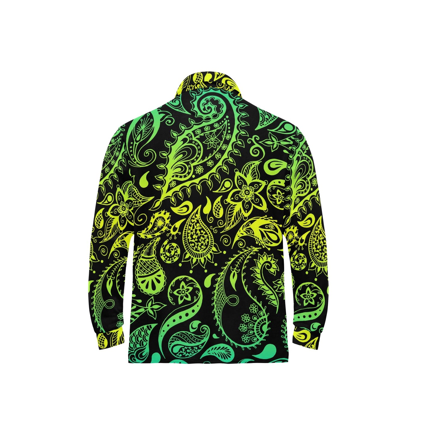 Paisley Green Design Print Long Sleeve Polo Shirt For Men's