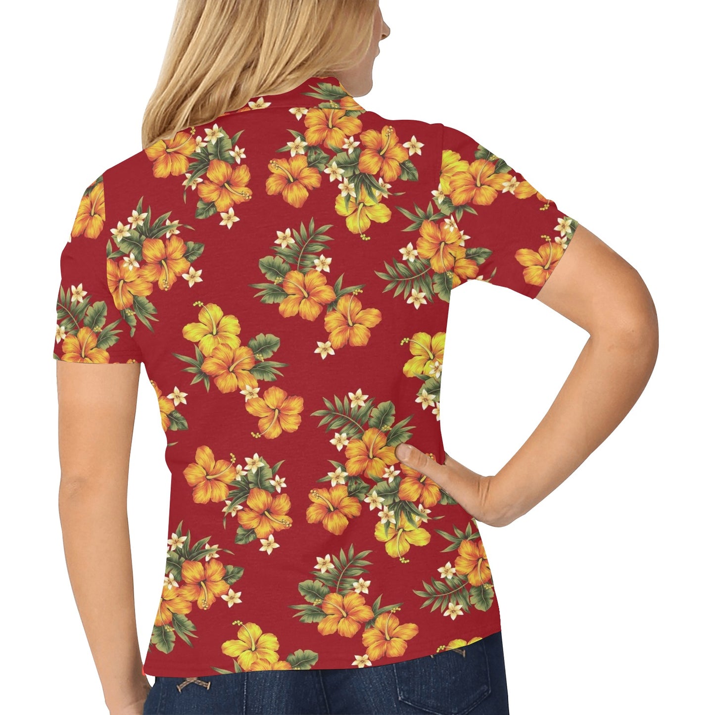 Orange Hibiscus Pattern Print Design HB026 Women's Polo Shirt
