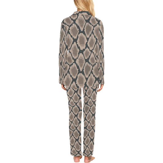 Snake Skin Design Print Women's Long Pajama Set