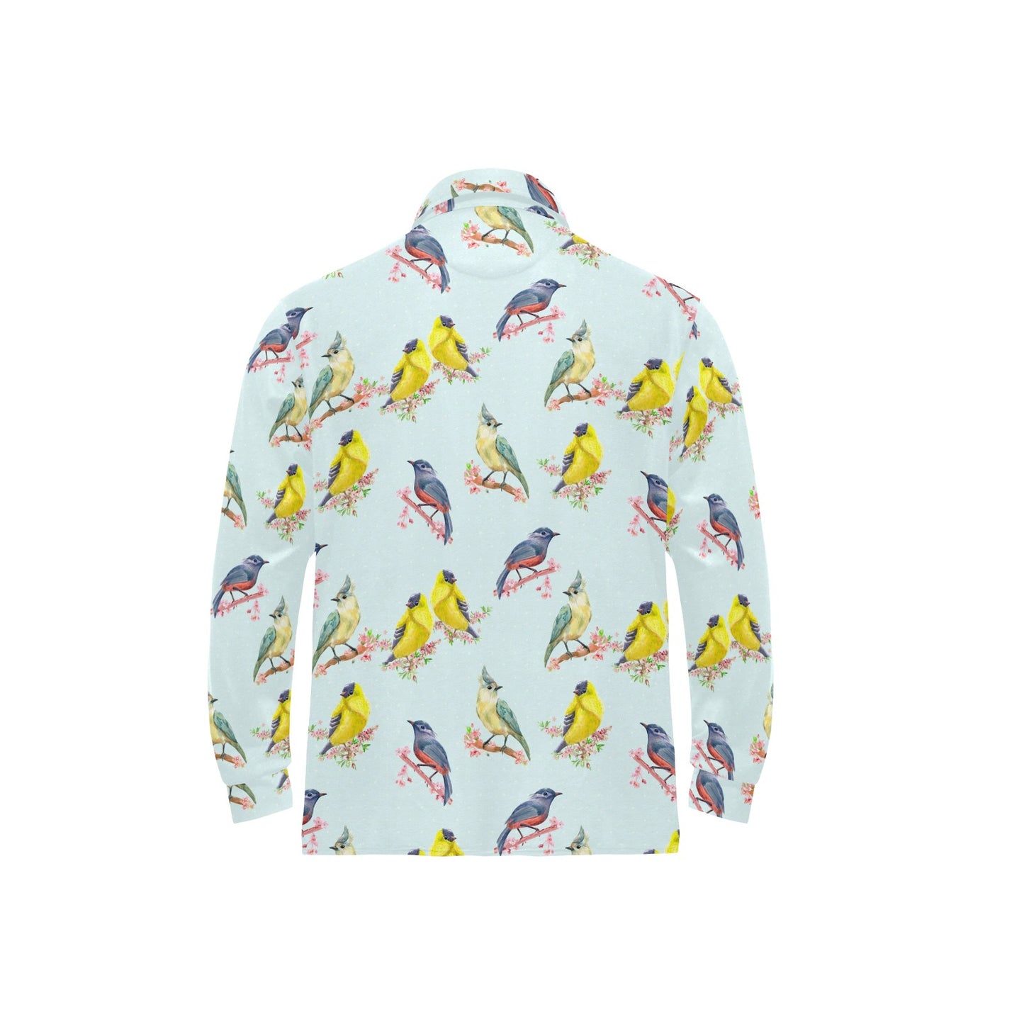 Bird Sweet Themed Print Pattern Long Sleeve Polo Shirt For Men's