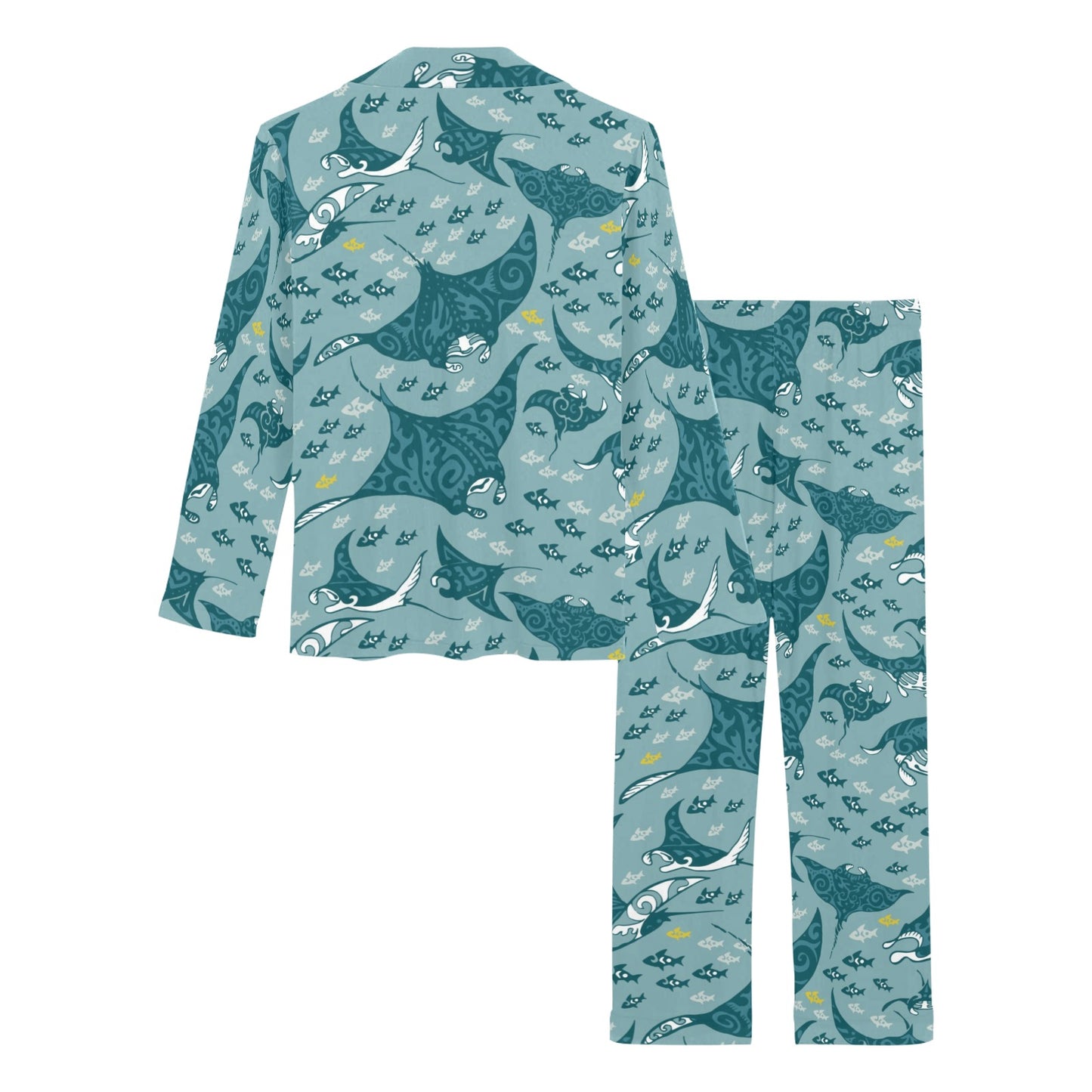 Manta Ray Tribal Pattern Print Design 03 Women's Long Pajama Set
