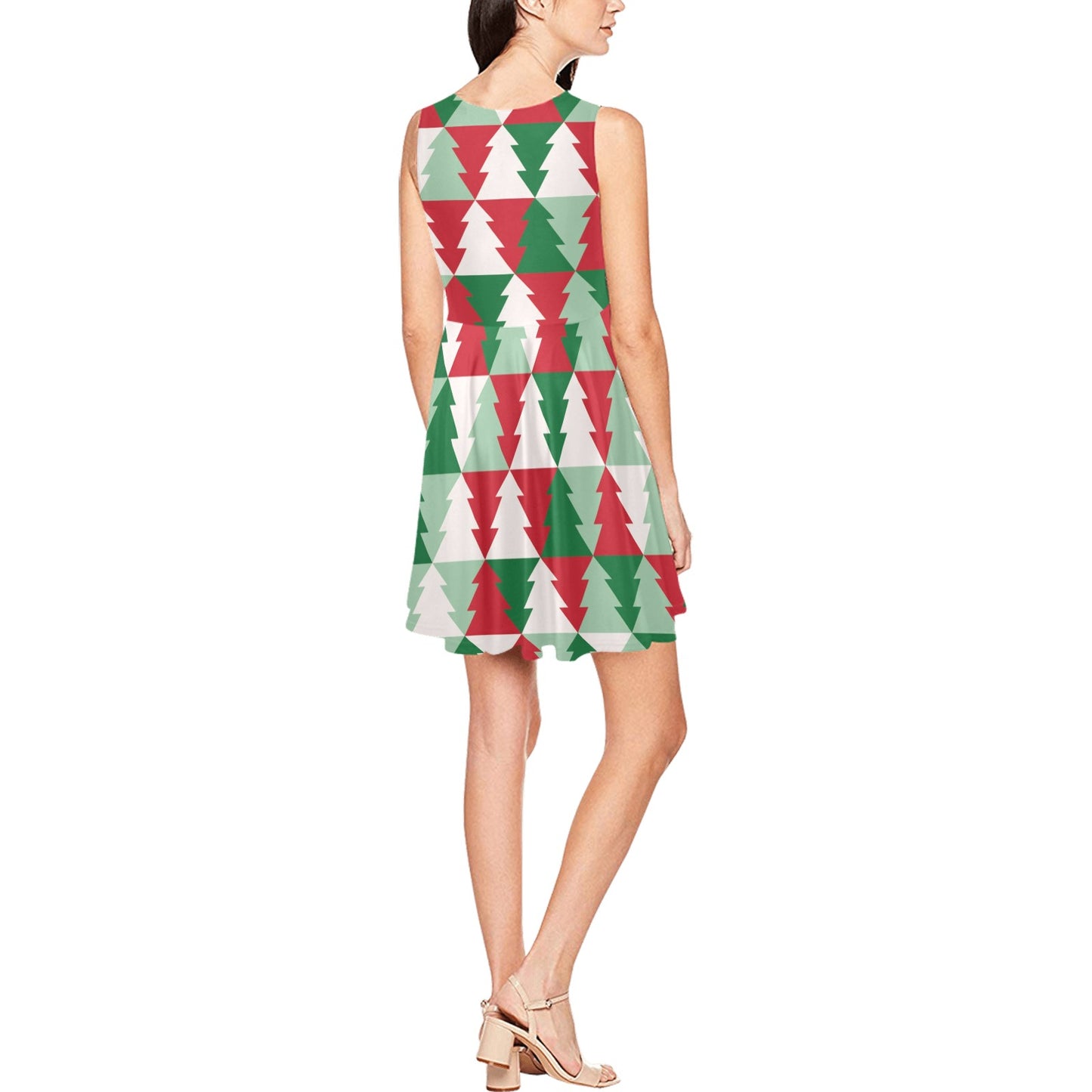 Christmas Tree Pattern Print Design 01 Sleeveless Dress
