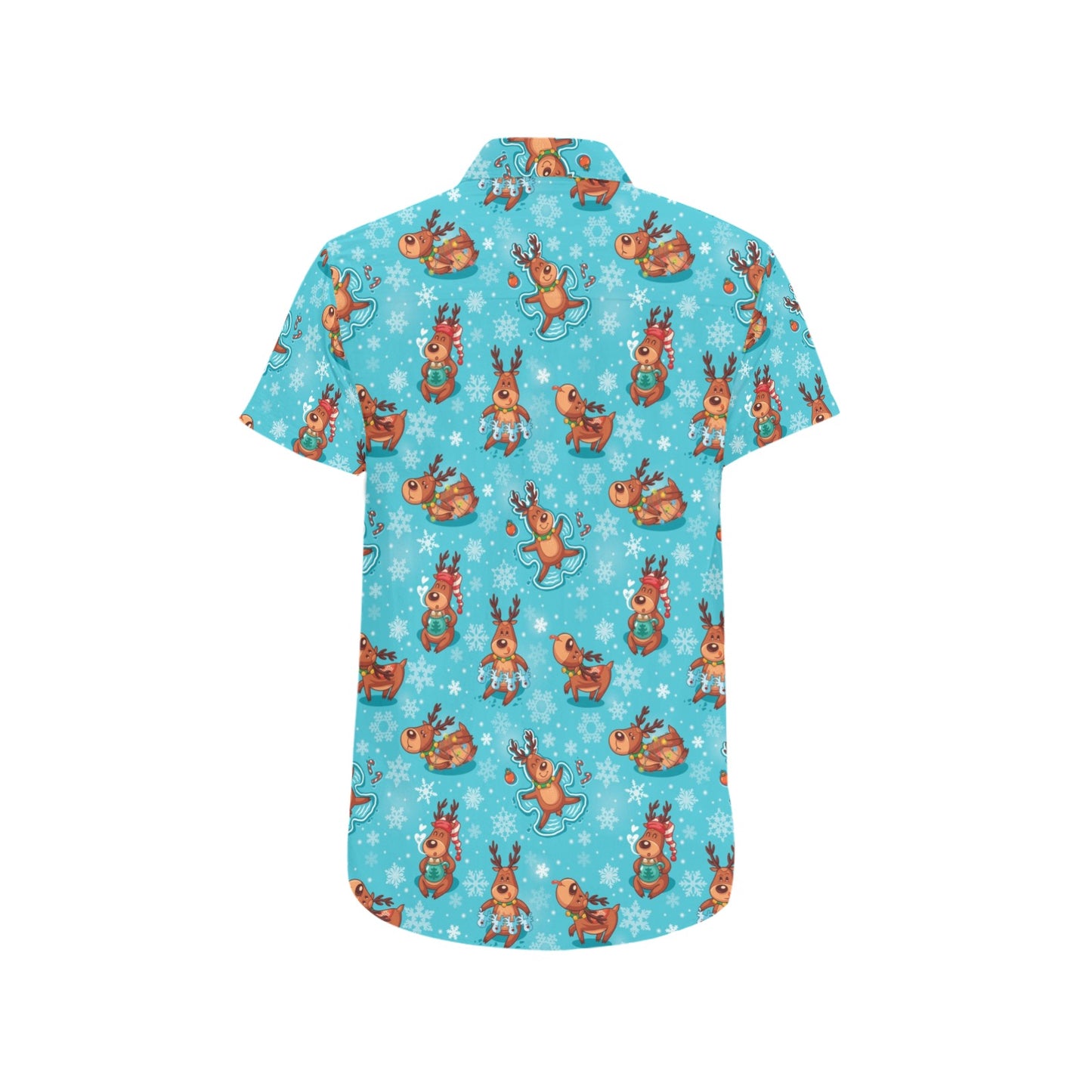 Reindeer Print Design LKS402 Men Short Sleeve Button Up Shirt