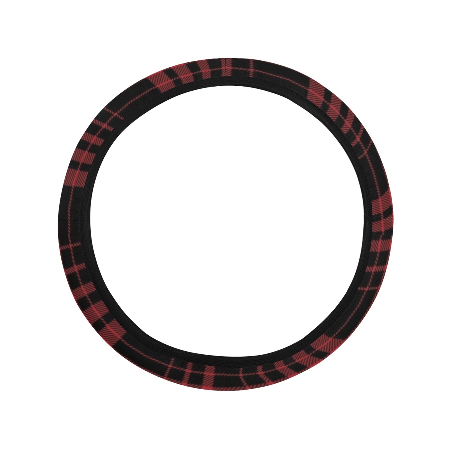 Tartan Red Black Print Design LKS303 Steering Wheel Cover with Elastic Edge