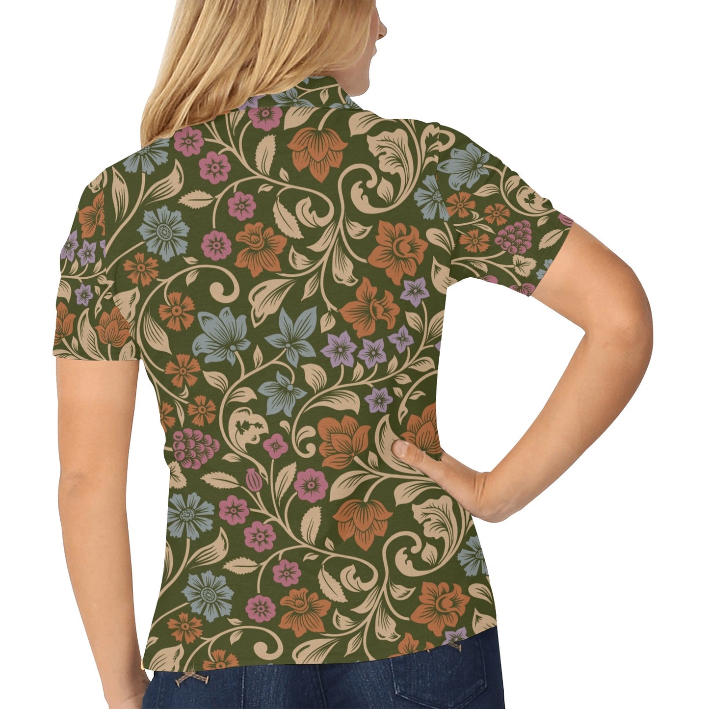 Floral Vintage Print Pattern Women's Polo Shirt