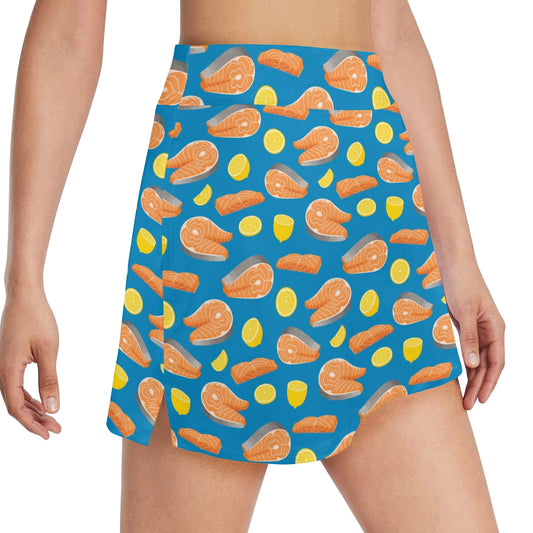 Salmon Steak With Lemon Print Design LKS308 17" Golf & Pickleball Skort with Pockets