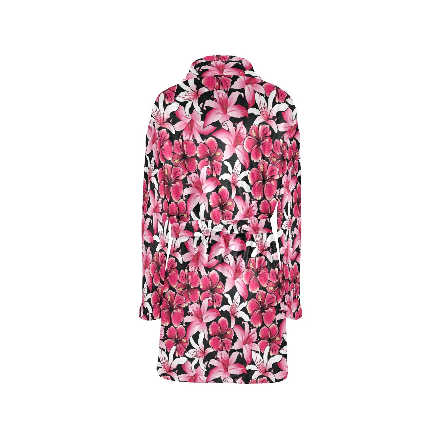 Flower Hawaiian Pink Red Hibiscus Print Women's Fleece Robe