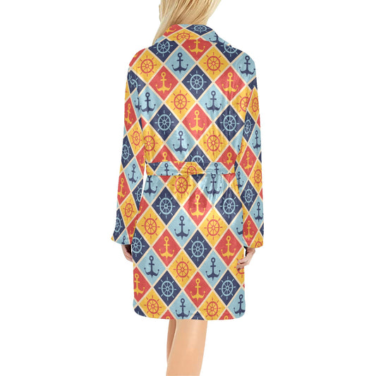 Nautical Pattern Design Themed Print Women's Fleece Robe