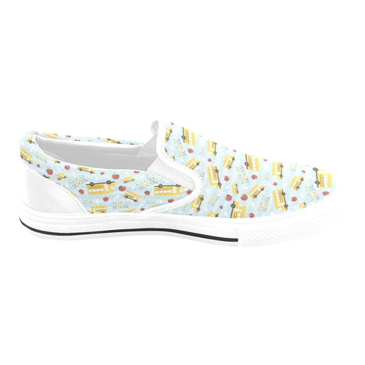 School Bus Back To School Print Design LKS303 White Slip Ons Canvas Women's Shoes