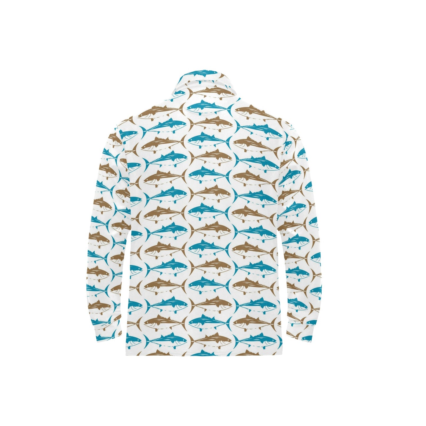 Tuna Fish Print Design LKS301 Long Sleeve Polo Shirt For Men's