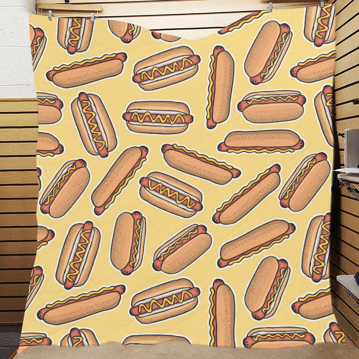 Hot Dog Pattern Print Design 01 Premium Quilt