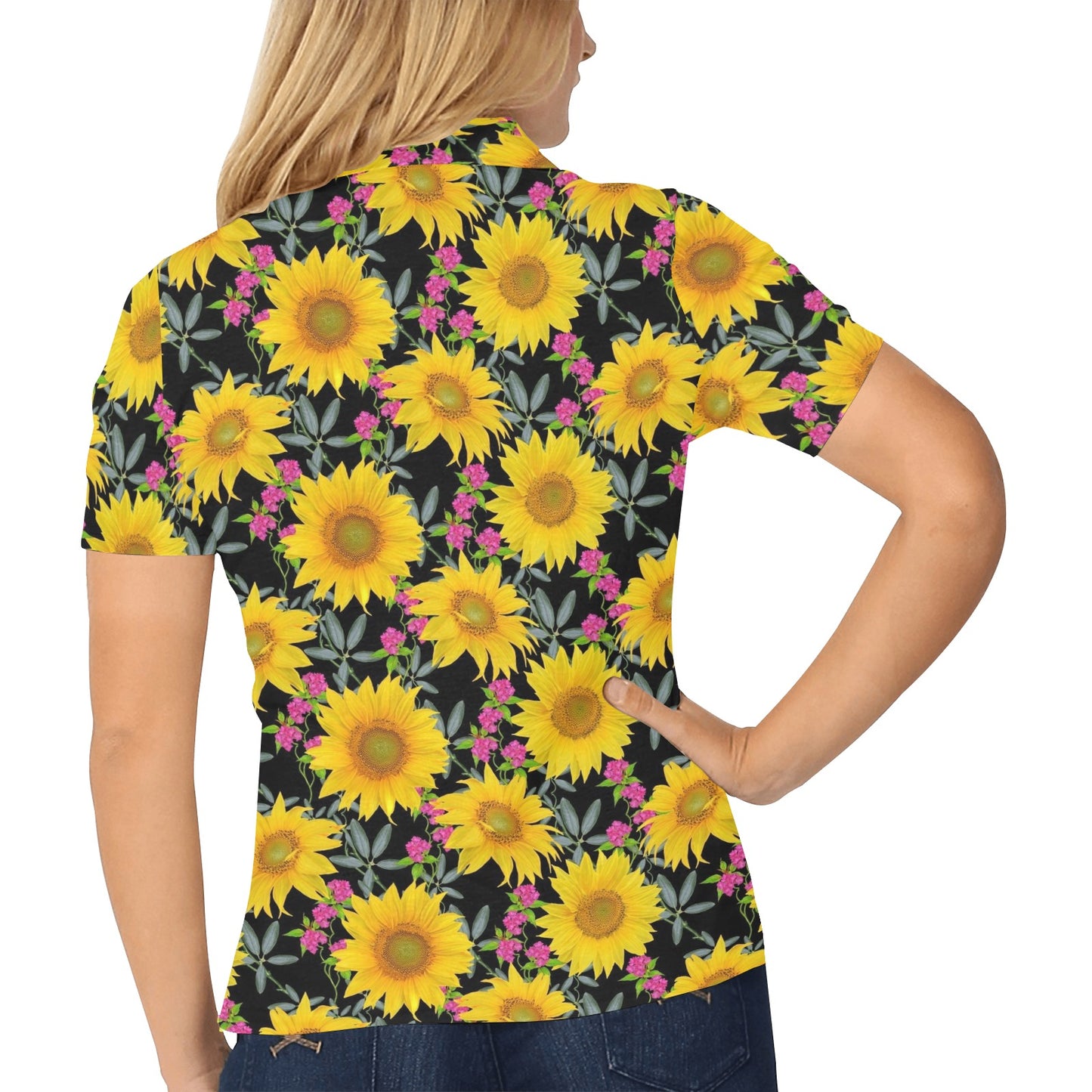 Sunflower Pattern Print Design SF014 Women's Polo Shirt